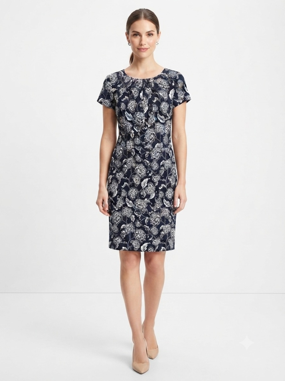 Banana Republic Navy Blue Floral Sheath Dress Women’s Size 0 Sleeveless Career